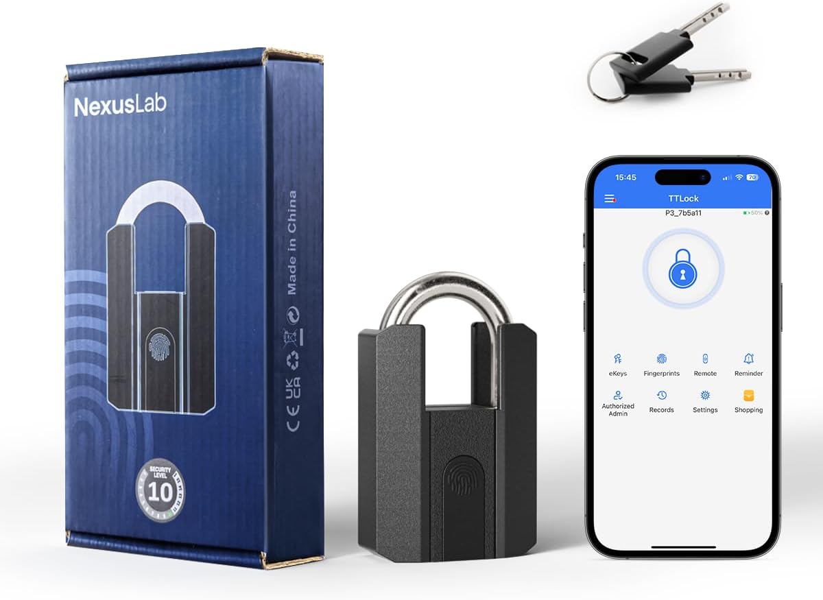 NexusLab Heavy Duty Smart Padlock with Fingerprint & App