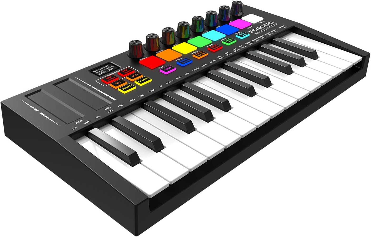Portable 25-Key MIDI Keyboard with Drum Pads & Knobs - OYAYO