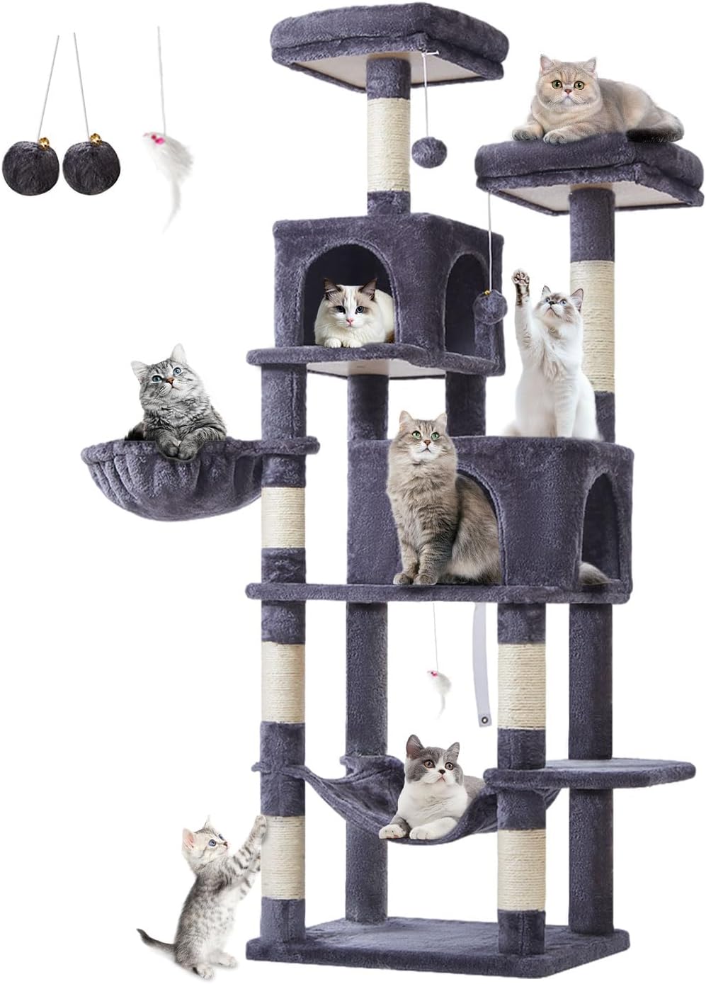 66.2-Inch Cat Tree for Indoor Cats with Multi-Level Design