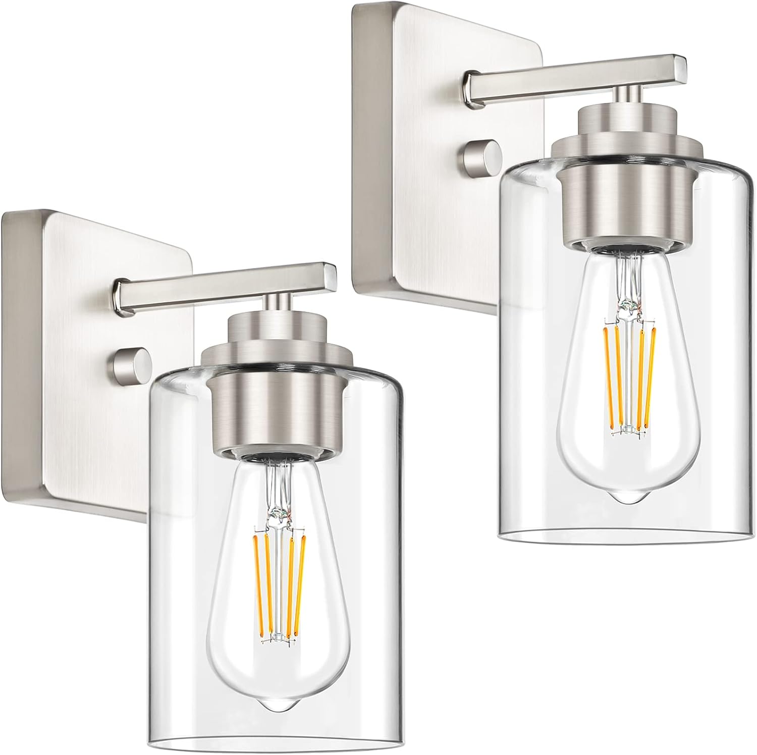 Set of 2 Wall Sconces for Bathroom - Modern Brushed Nickel Lights