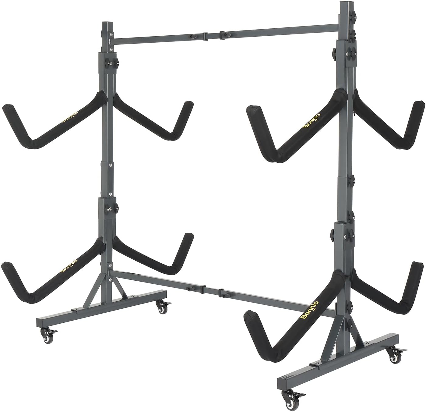 Bonnlo Kayak Stand for 4 Kayaks with Lockable Wheels and Adjustability