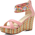 Women's Wedge Sandals with Pearls and Lace Flower - 4in Heel