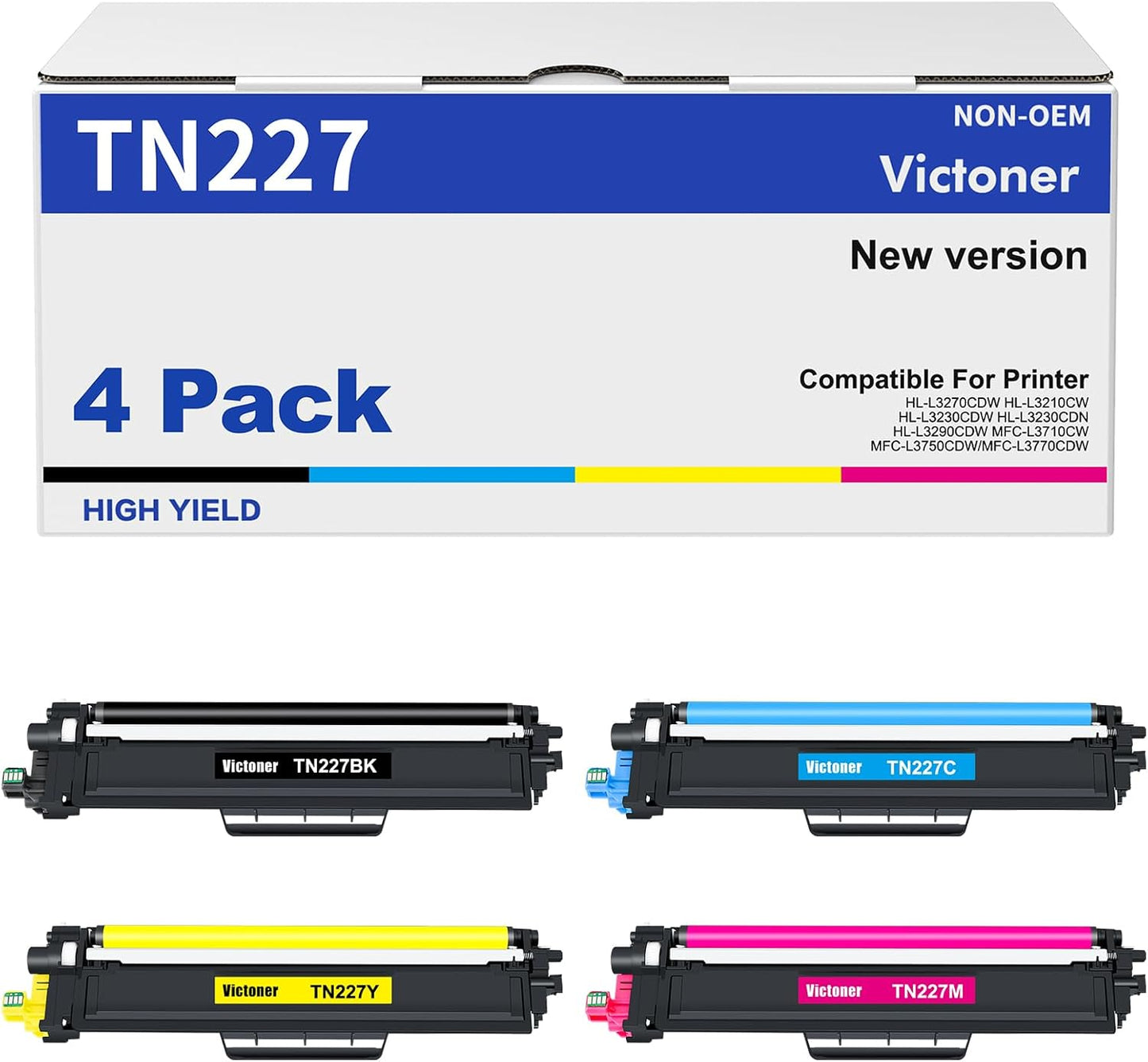 High Yield Toner Cartridge 4 Pack for Brother Printers