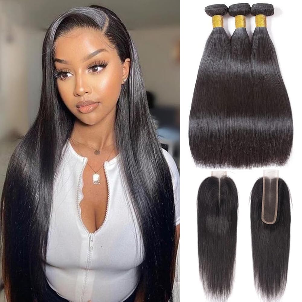 10A Brazilian Straight Human Hair Bundles with Closure for You