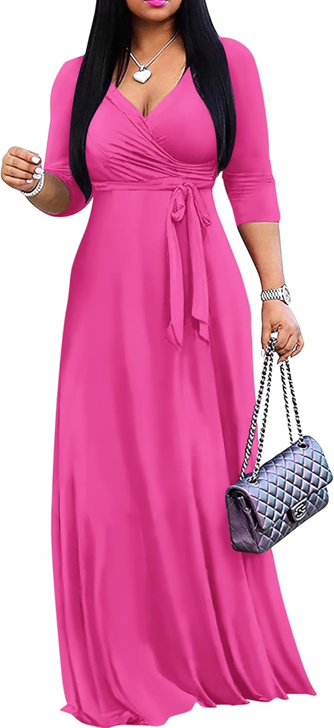 FANDEE Women's Maxi Dress - Bohemian Summer Long V-Neck Style