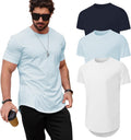 Longline Crewneck T-Shirts for Men - 3 Pack Comfortable Fit