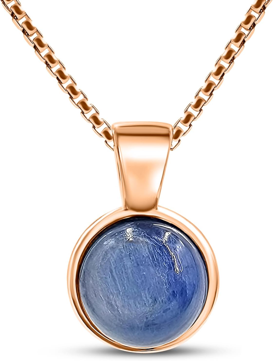 Real Gemstone 8mm Bezel Pendant Chain Necklace for Her