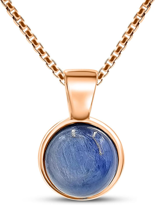 Real Gemstone 8mm Bezel Pendant Chain Necklace for Her