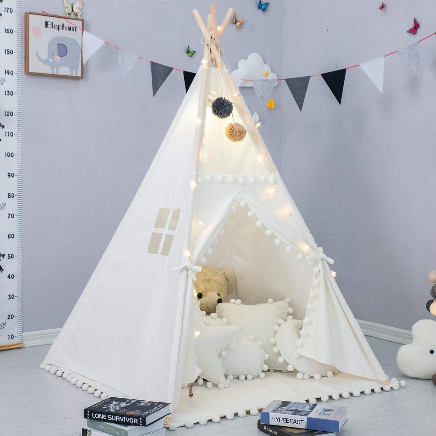 Pompom Lace Teepee Tent + Mat Set - Indoor Outdoor Fun!