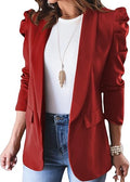 Happy Sailed Womens Puff Sleeve Blazer - Open Front Office Jacket