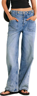 Allimy Womens High Waisted Straight Leg Baggy Boyfriend Jeans