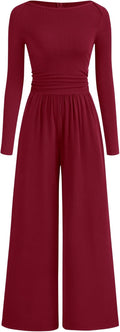 Womens Ribbed Long Sleeve Jumpsuit with Ruched Waist - Fall 2025