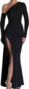 Memoriesea One Shoulder High Slit Maxi Dress - Flattering Evening Fit