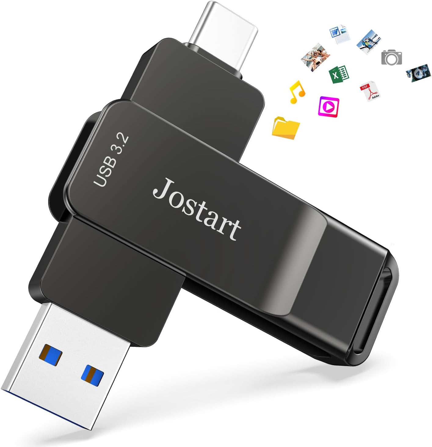 256GB USB C Thumb Drive with Dual USB A & C for Fast Transfers