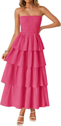 ZESICA Strapless Maxi Dress 2025 - Smocked Tiered Beach Sundress