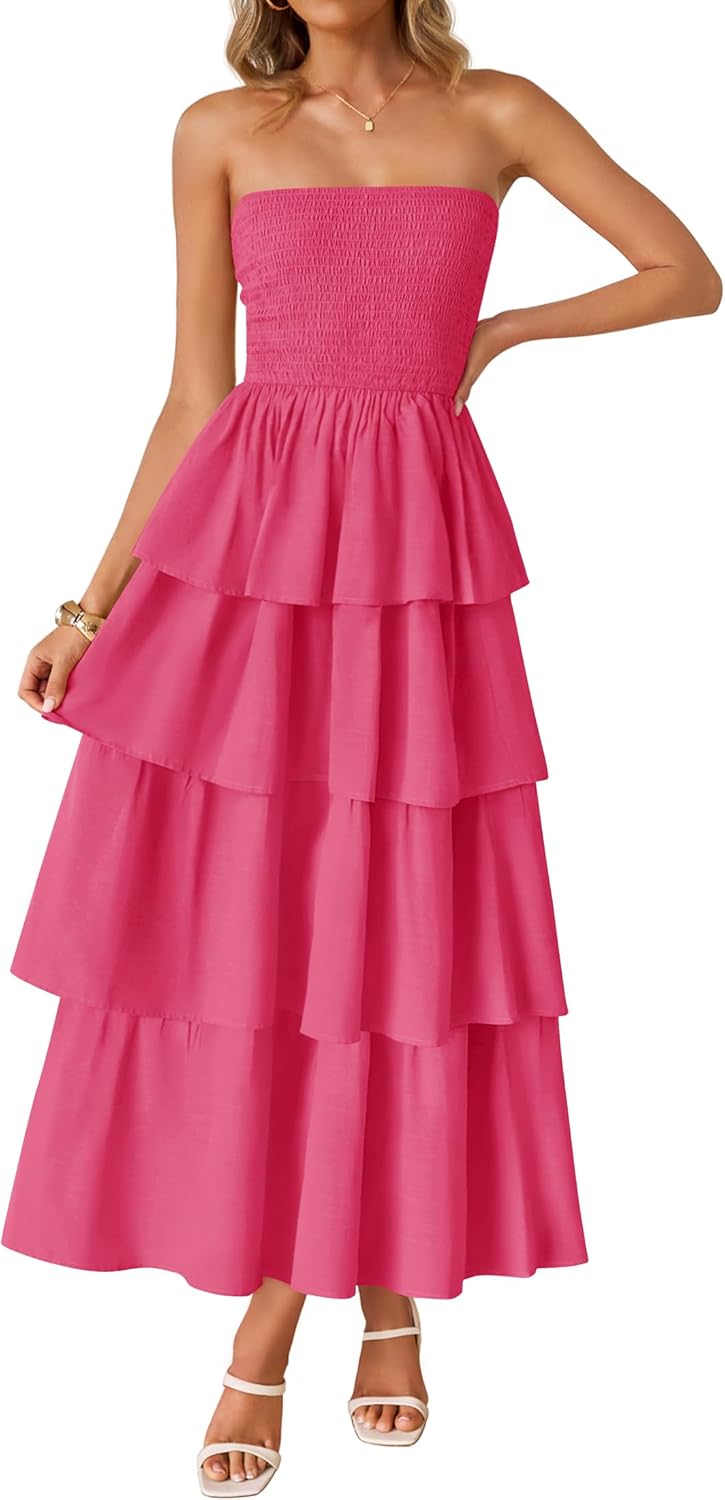 ZESICA Womens Summer Boho Strapless Maxi Dress for Every Occasion