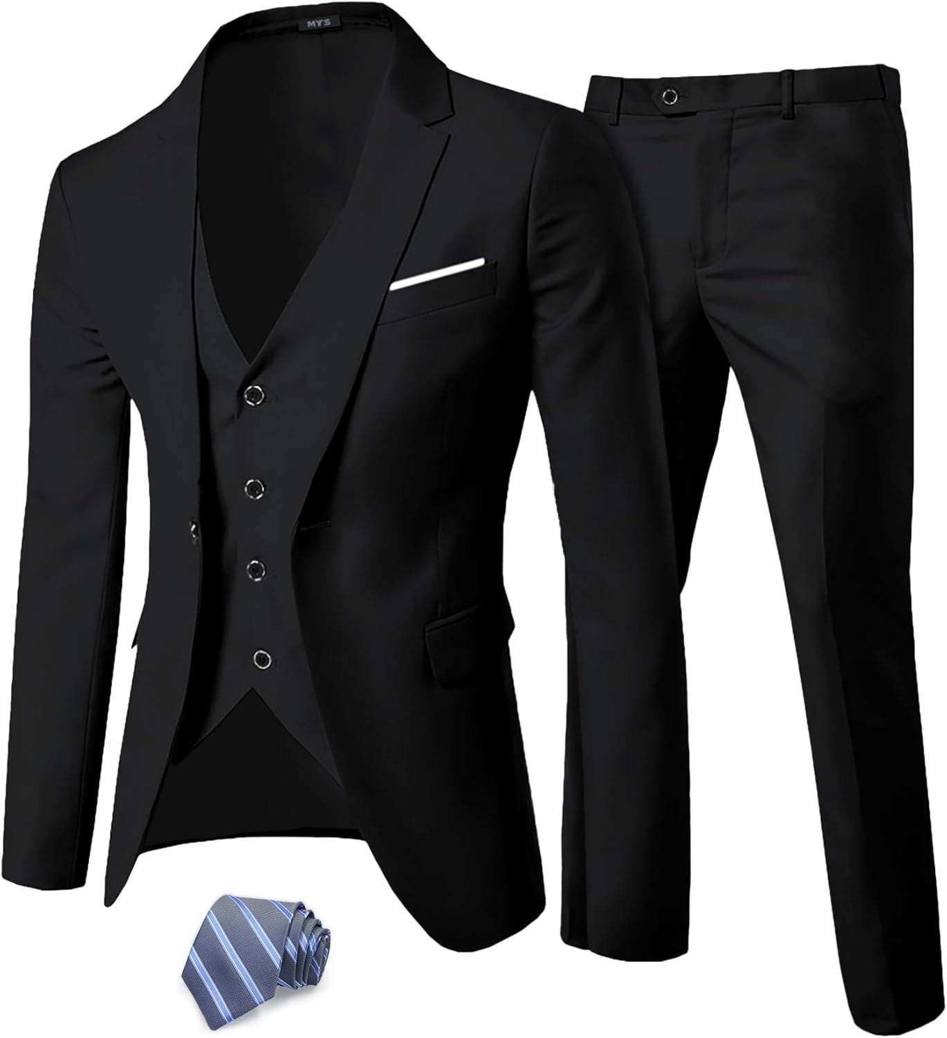 MYS Men's 3 Piece Suit Set with Tie for Weddings and Parties