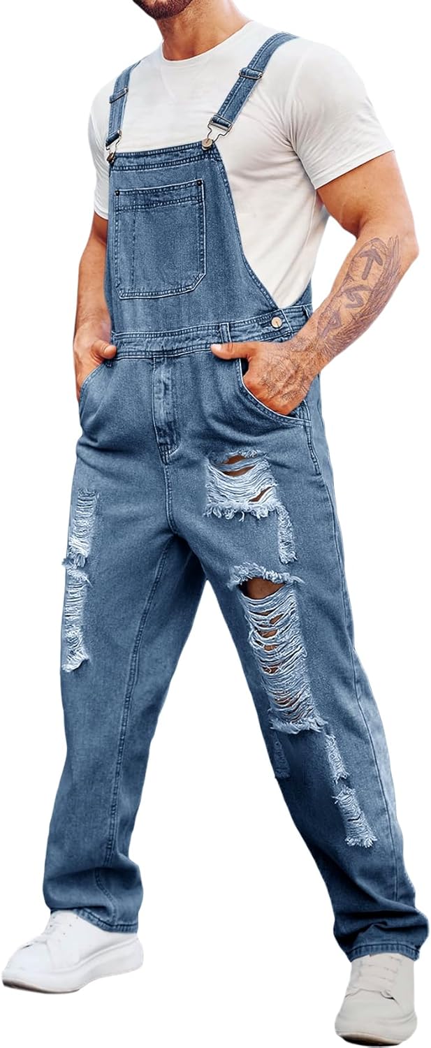 Runcati Men's Denim Bib Overall Jean Romper for Casual Style