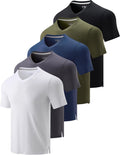 5 Pack Mens V-Neck Dry Fit T-Shirts for Men - Active Workout Tees