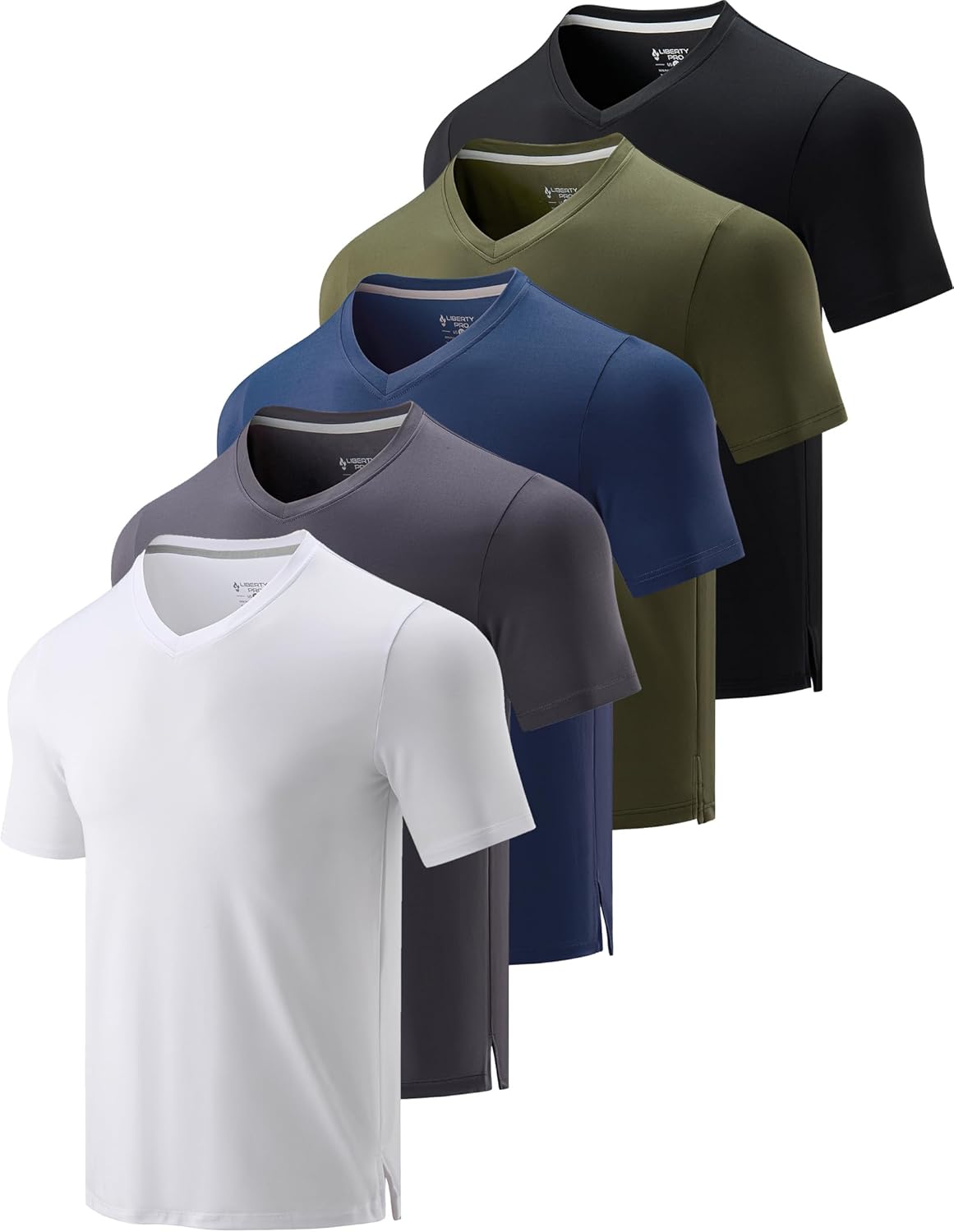 5 Pack Mens V-Neck Dry Fit T-Shirts for Active Workouts