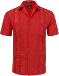 Allsense Men's Short-Sleeve Button-Down Cuban Guayabera Shirt Jewelry