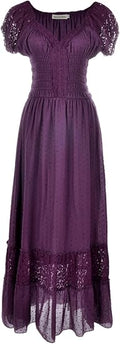 Anna-Kaci Renaissance Peasant Maiden Boho Cap Sleeve Lace Trim Dress