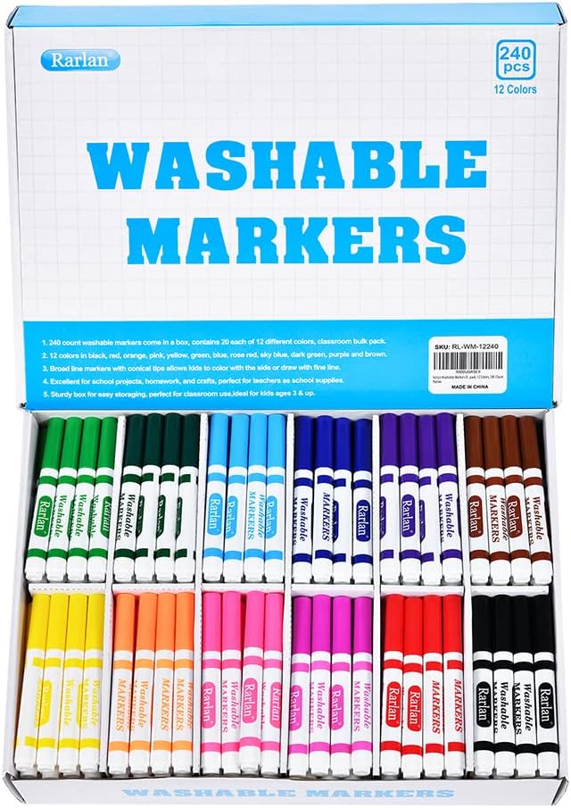 Rarlan Washable Markers Bulk Pack for Kids - 240 Count Colors