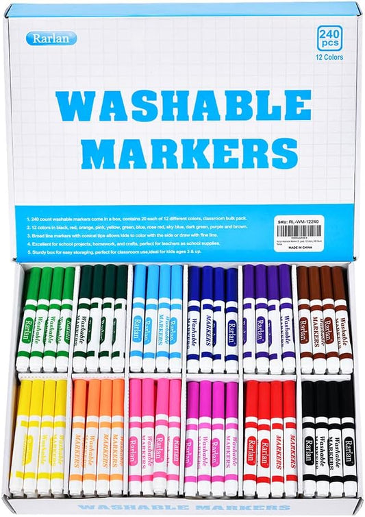Rarlan Washable Markers Bulk Pack for Kids - 240 Count Colors