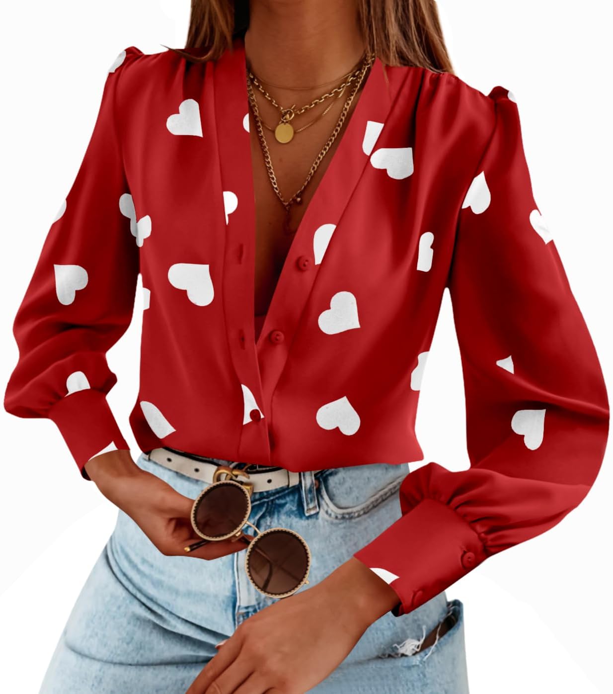Women's Business Casual Tops Long Sleeve V Neck Chiffon Blouses