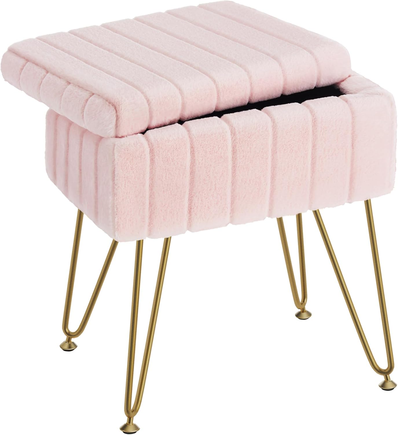 Pink Vanity Stool with Storage & Furry Seat by GREENSTELL
