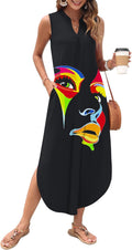 Womens Summer Casual Maxi Dress V Neck Sleeveless - Lightweight