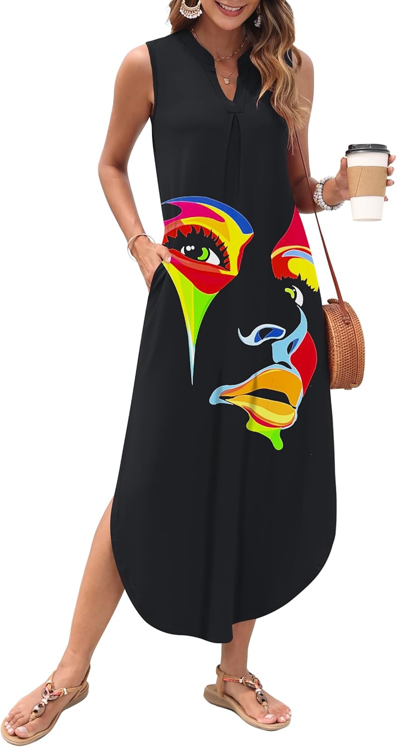 AUSELILY Womens Summer Casual Maxi Dresses with Pockets