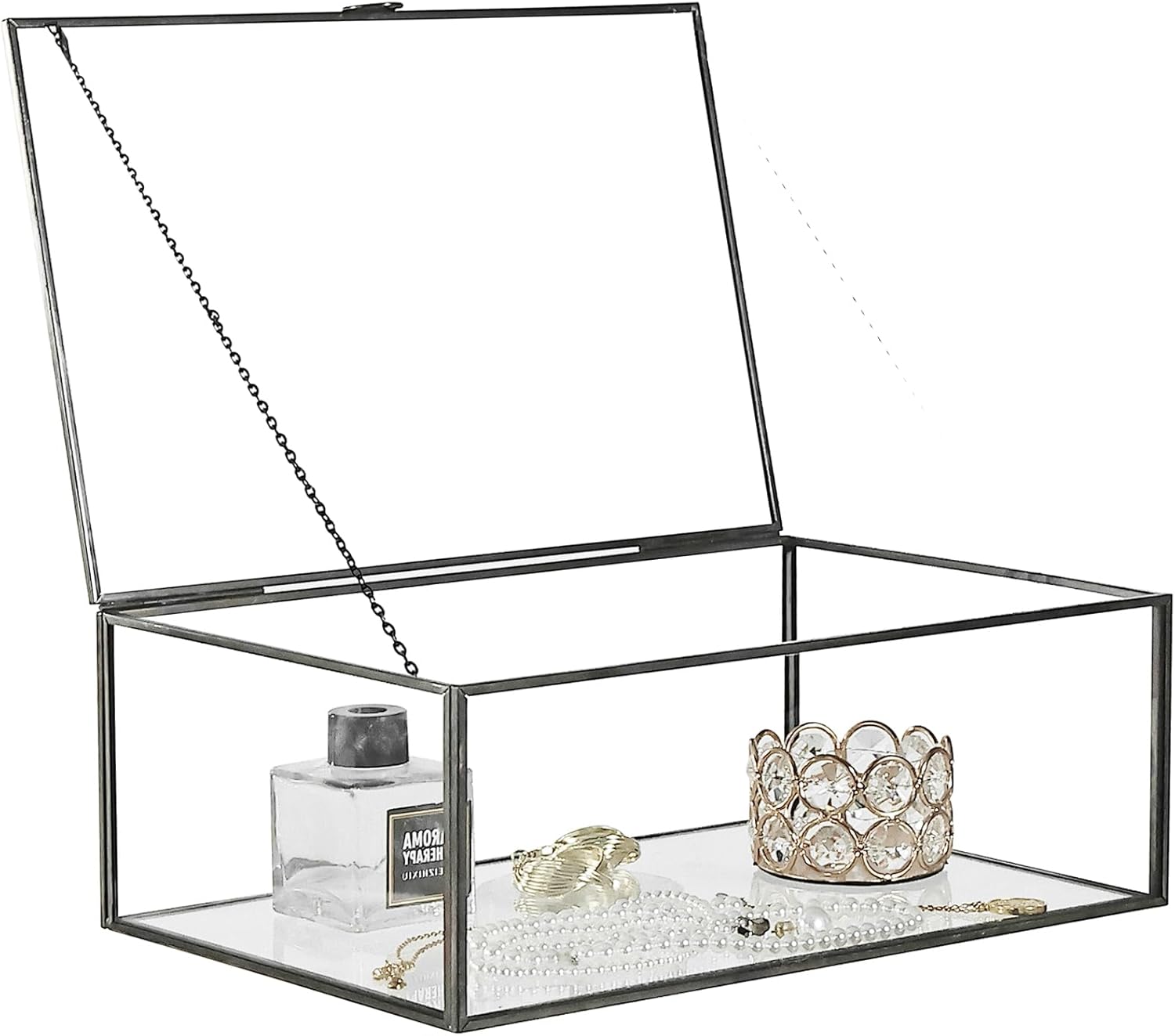 HighFree Vintage Glass Box with Lid for Jewelry and Keepsakes