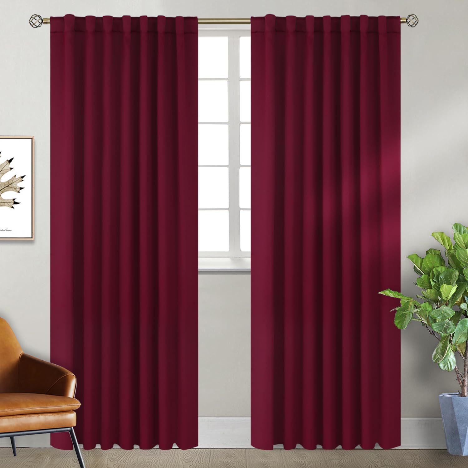 BGment Wide Christmas Red Blackout Curtains for Room Darkening