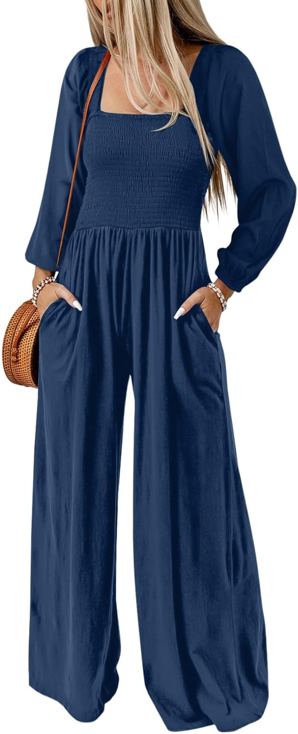 Happy Sailed Women's Square Neck Jumpsuits with Pockets