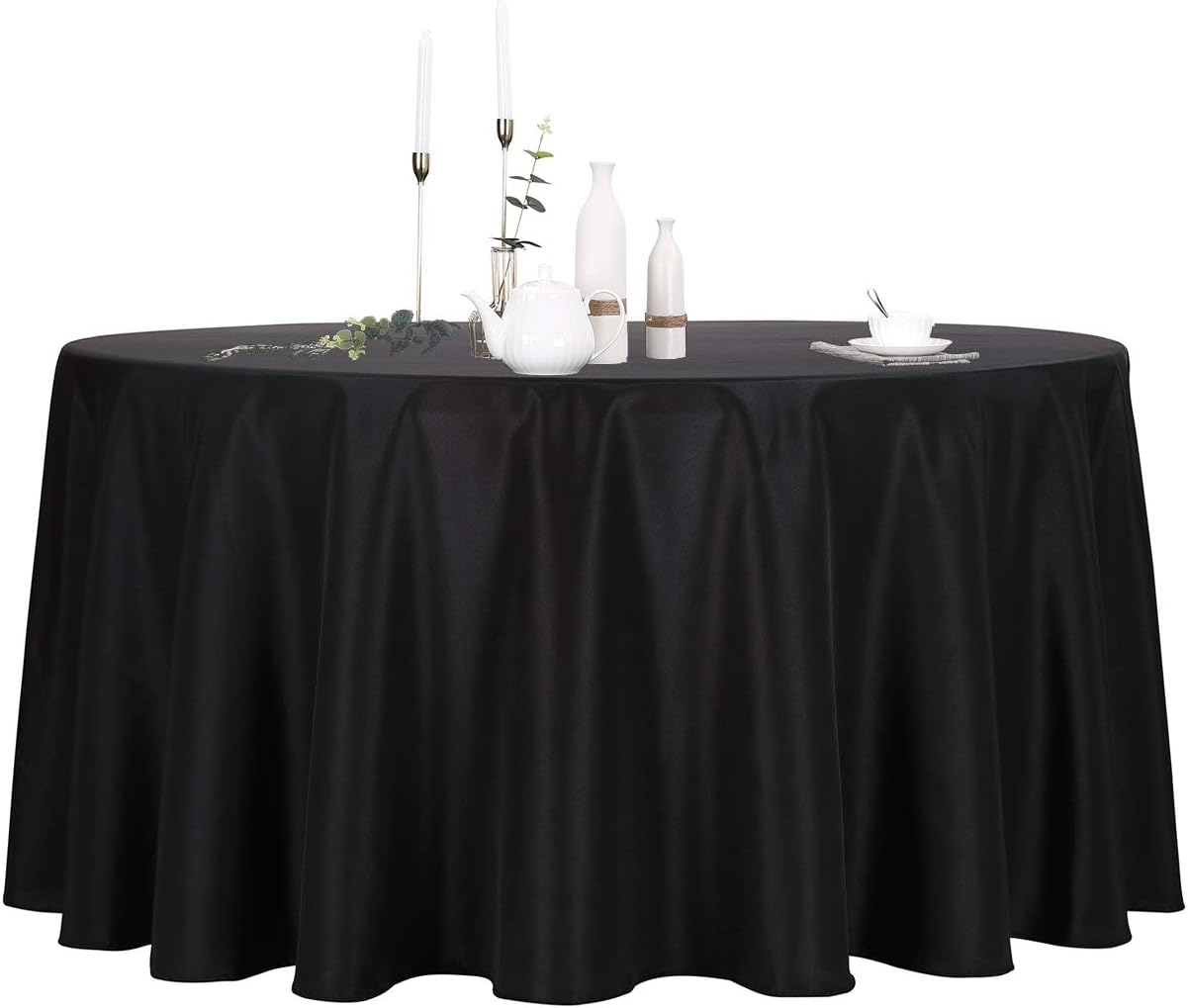 Ascoza 2pack 120 Inch Black Round Tablecloth for Events