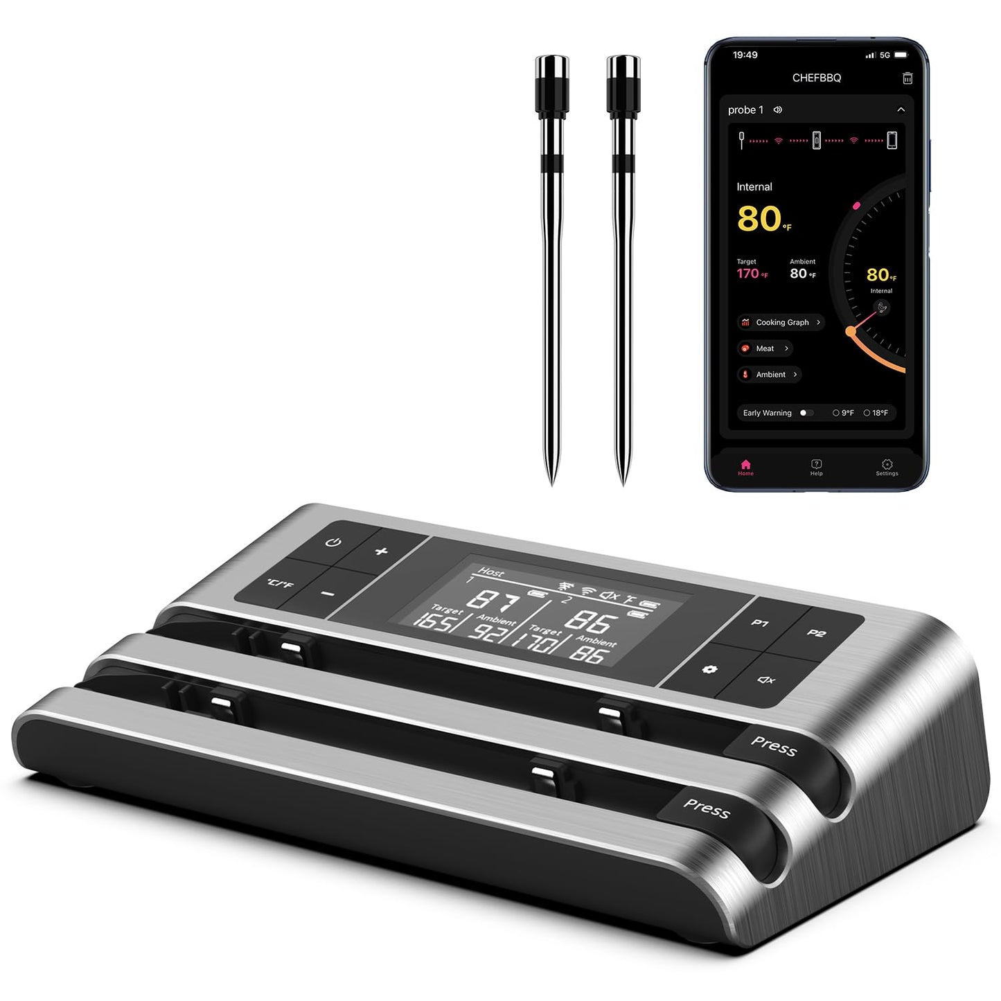 Dewjom Wireless Meat Thermometer: 500FT Range, Real-Time Tracking