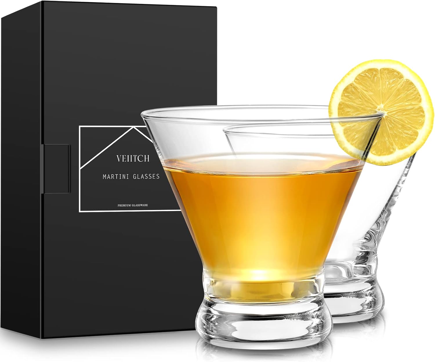 Crystal Martini Glasses Set - 8 oz Elegant Gift