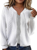 Women's Zip Up Cable Knit Cardigan Jacket - Cozy Crewneck Layer