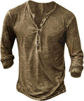 Mens Distressed Henley Shirt for Men - Slim Retro Long Sleeve Tee