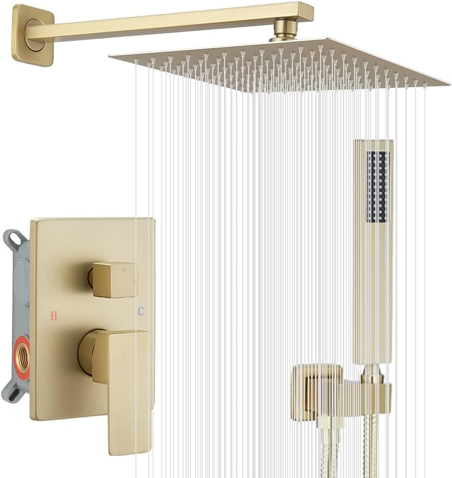 Brushed Gold Shower System 10 Inch Luxury Rain Mixer Set