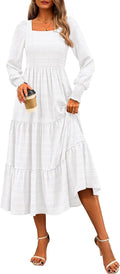 CFLONGE Puff Sleeve Square Neck Maxi Dress - Flowy Fall 2025