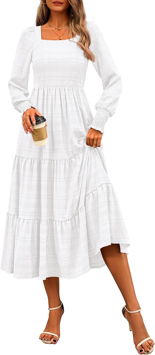 CFLONGE Women's Fall Dresses 2025 Puff Long Sleeve Maxi Dress