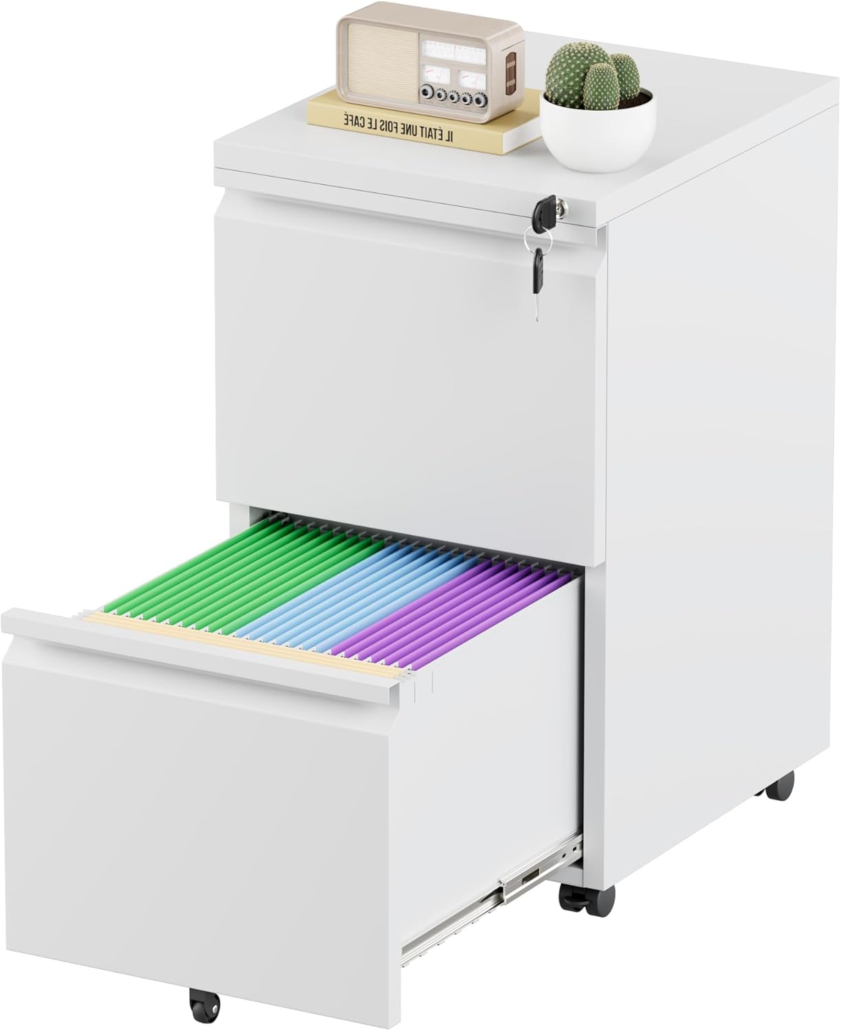 Greenvelly 2 Drawer Mobile File Cabinet with Lock for Office