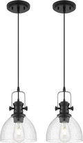 2 Pack Pendant Lights Kitchen Island - Vintage Black Seeded Glass