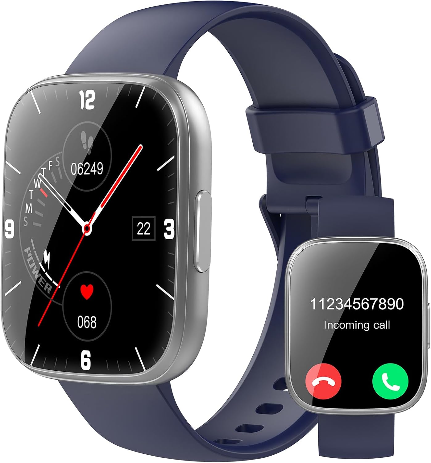Bluetooth Fitness Smart Watch - Touch Screen, 100+ Sports Modes, IP68 Waterproof - Blue