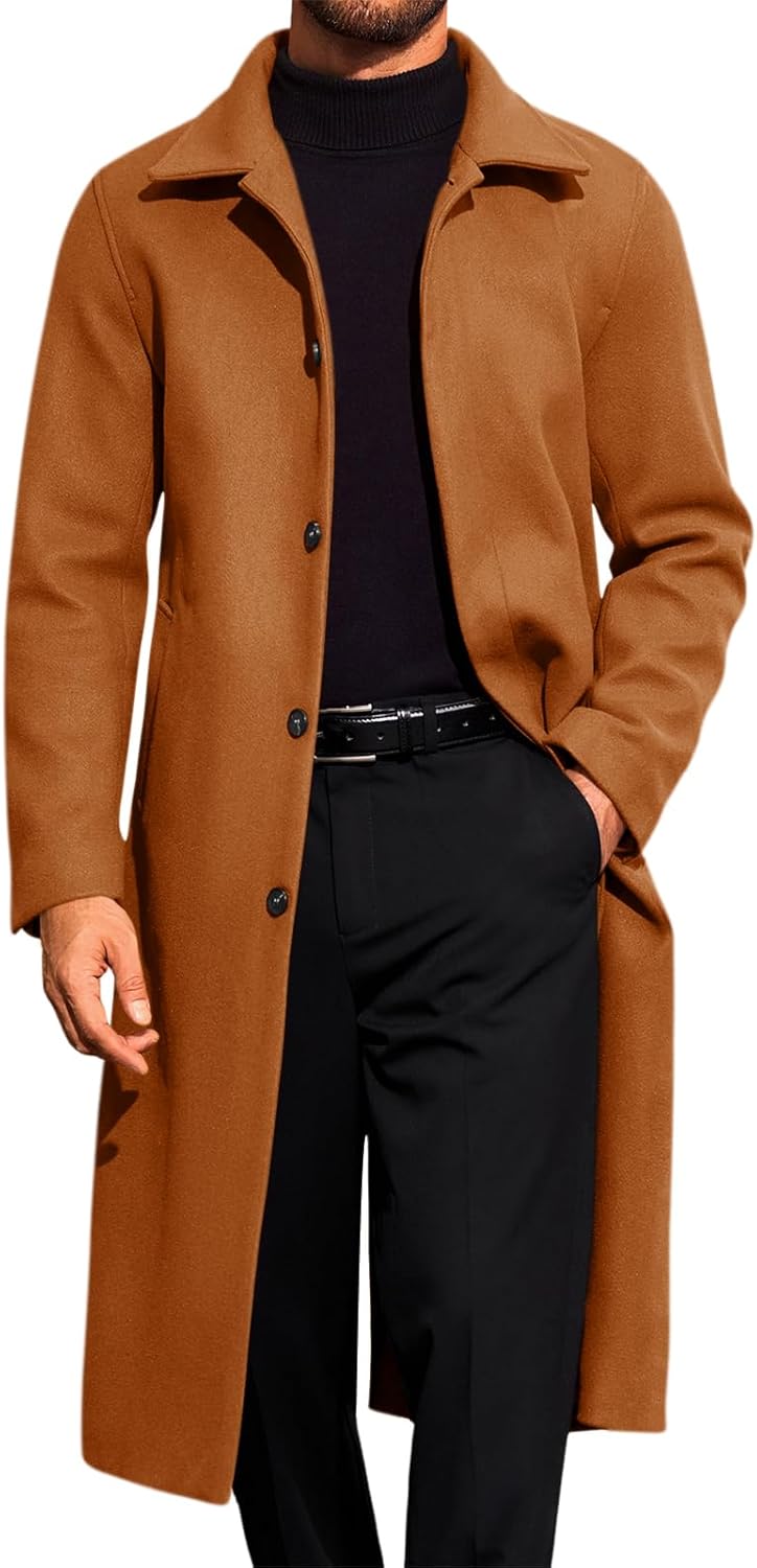 Runcati Mens Long Trench Coat for Stylish Fall Winter Wear