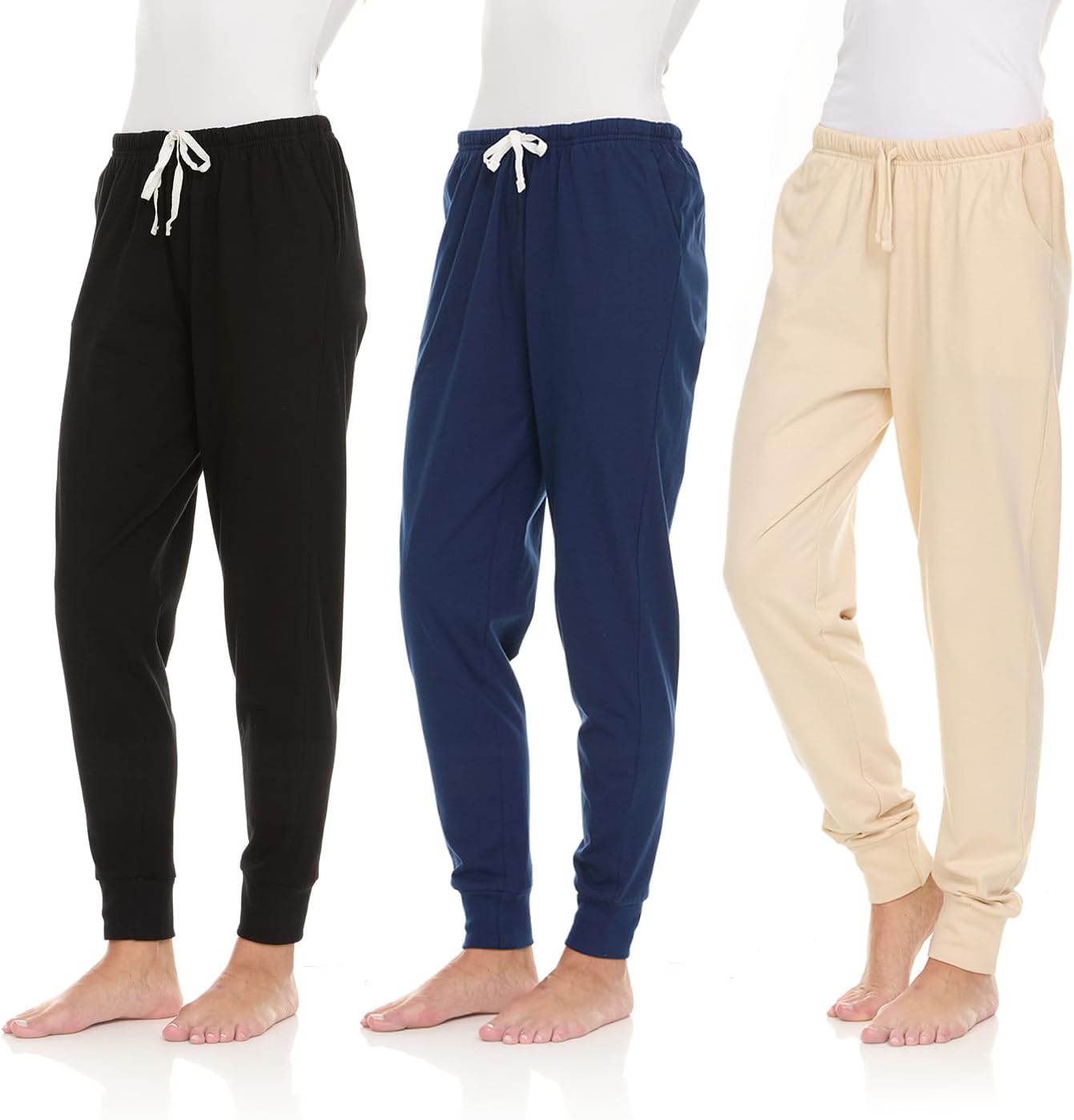 Essential Elements 3 Pack Womens Cotton Joggers for All-Day Comfort