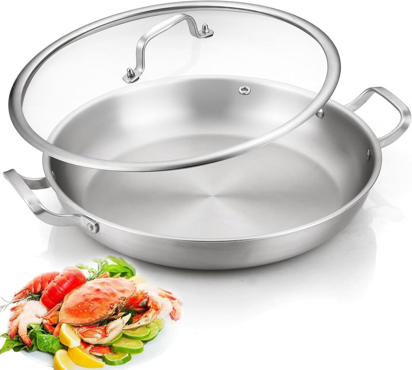 Delarlo Paella Pan 14 Inch Tri-Ply Stainless Steel for Cooking