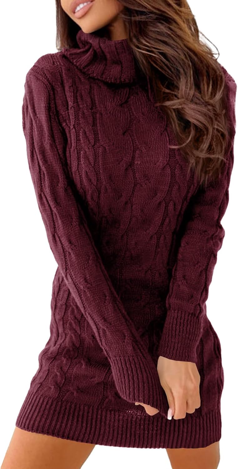 Langwyqu Womens Cable Knit Sweater Dress for Fall Fashion